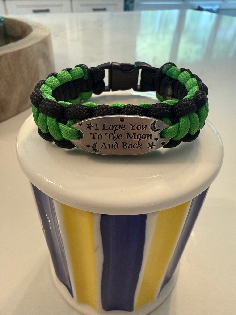 I Love You To The Moon And Back Paracord Bracelet Black & Green